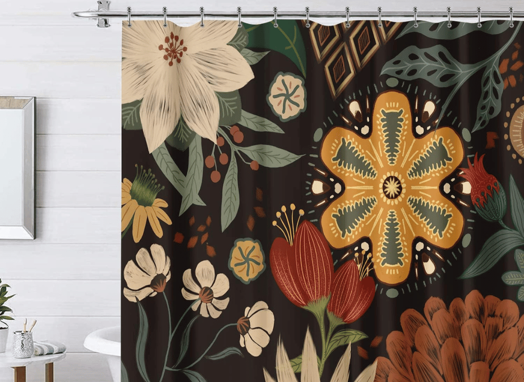 BBLYANU Boho Floral Shower Curtain