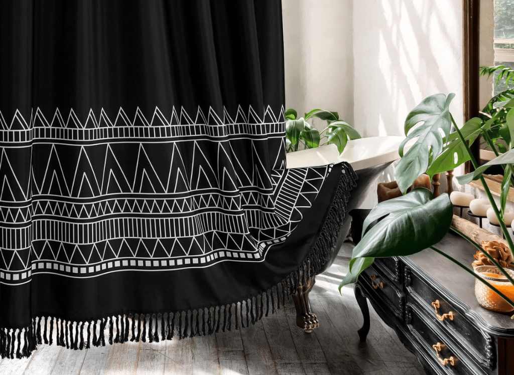 MitoVilla Black Boho Shower Curtain Set with Hooks
