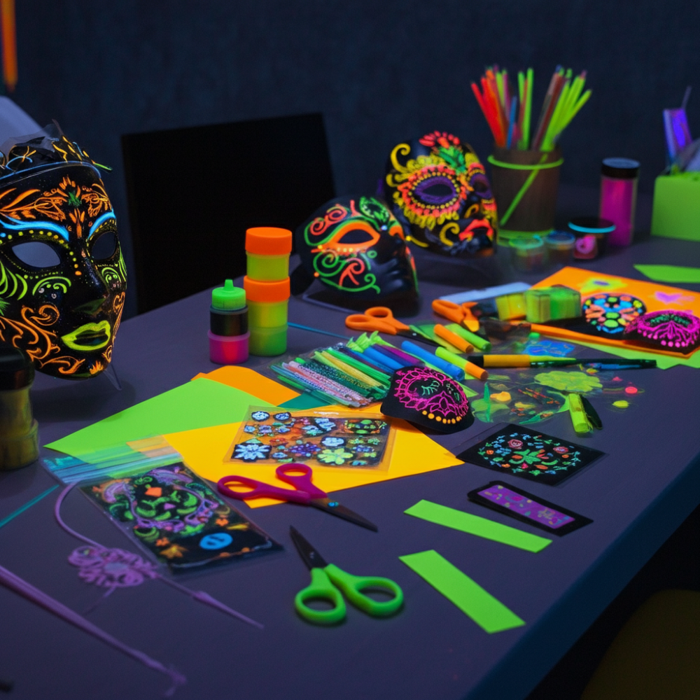 Neon Paper Craft Station black light glow party