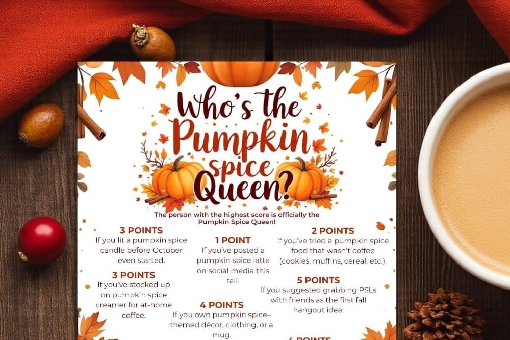 🎃 Pumpkin Spice Queen – Printable Fall Party Game