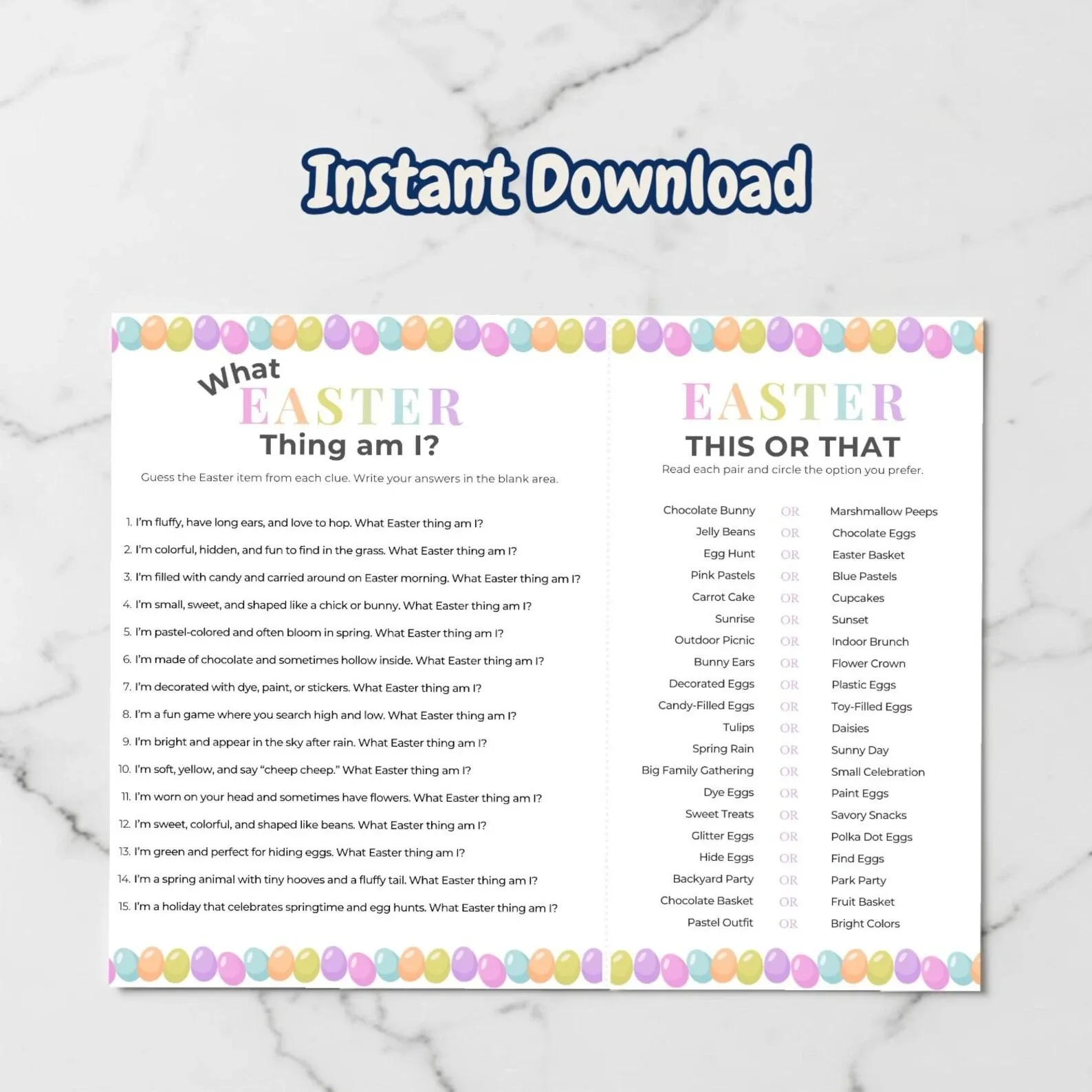 easter basket ideas for kids printable game