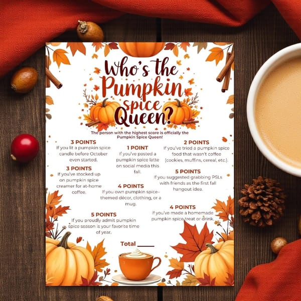 Pumpkin Spice Queen – Printable Fall Party Game